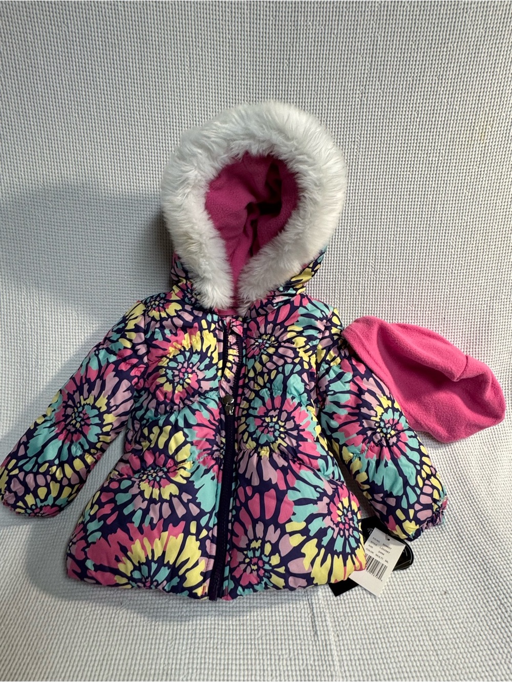 London Fog Girls Floral Multicolor Puffer Jacket with Pink Hood